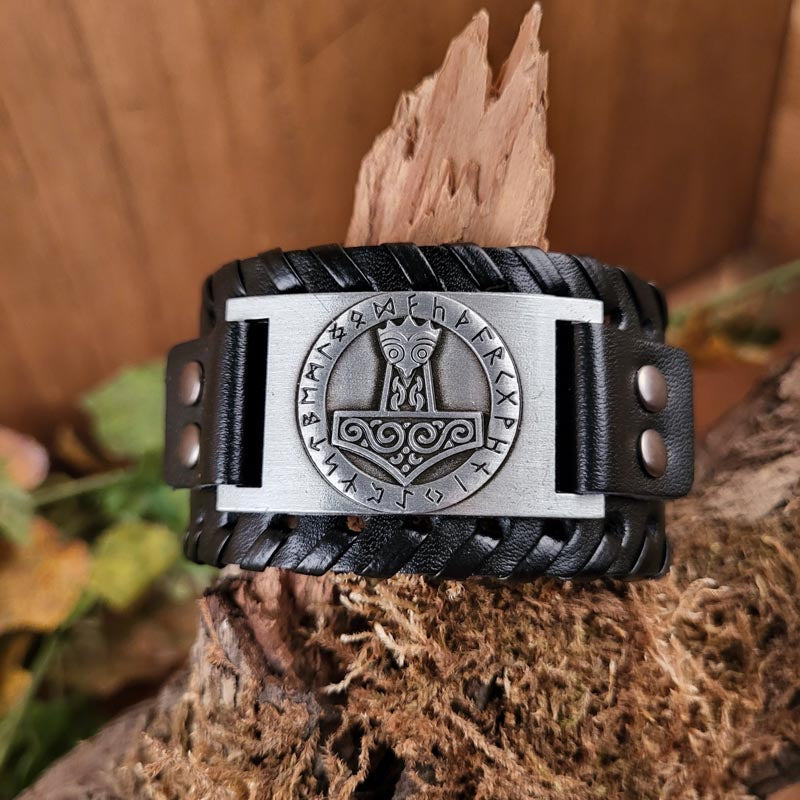 Wikinger Armband schwarz mit Symbol schwarz