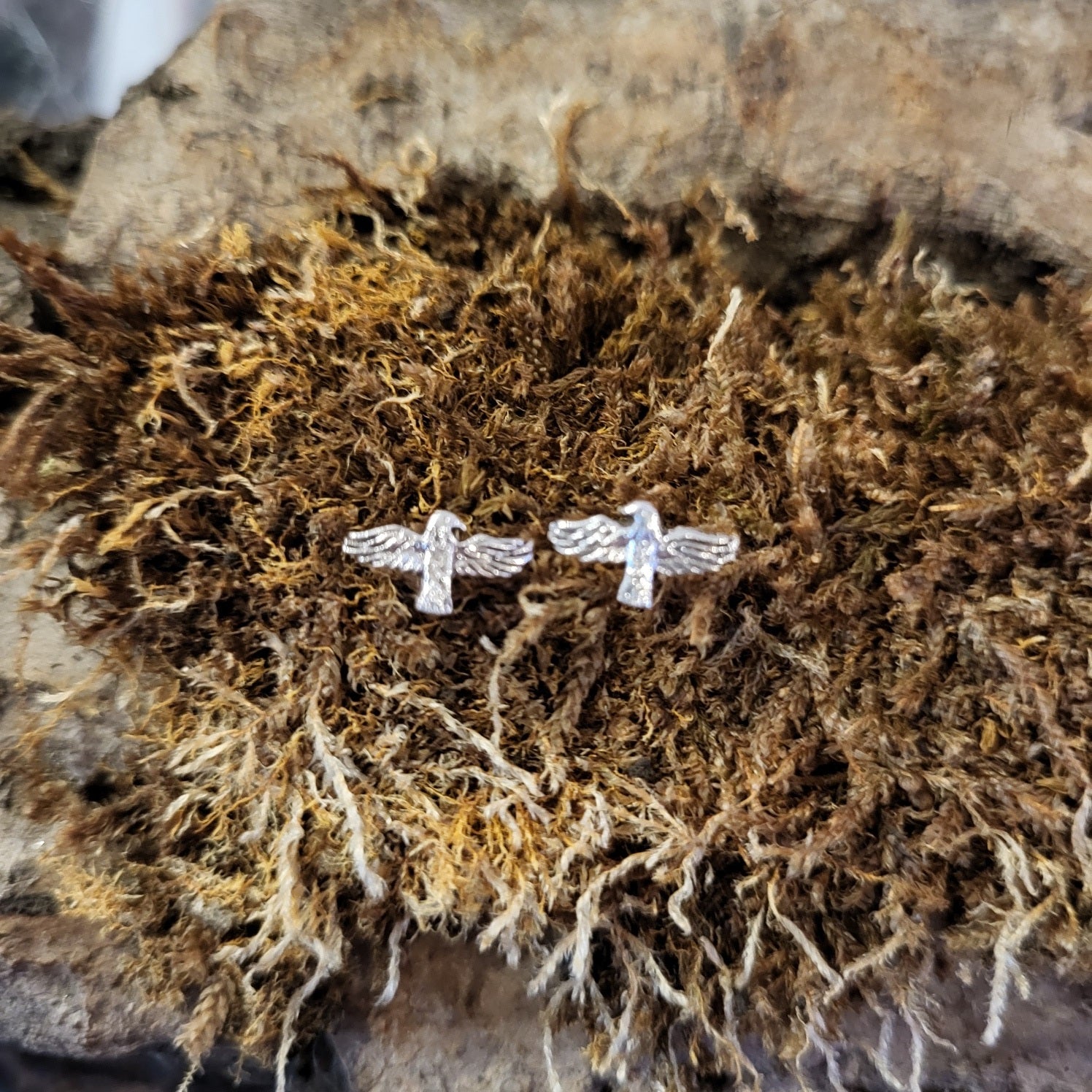 Viking Odin's Ravens Stud Earrings Made of Silver