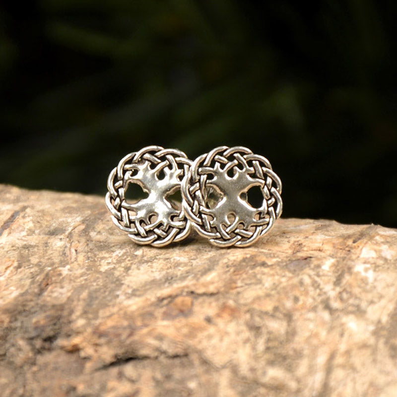 Viking Stud Earrings Yggdrasil in Silver