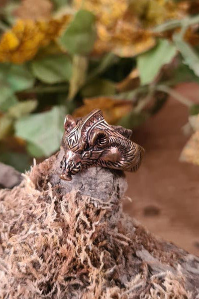 Viking Ring Boar's Head Gullinbursti in Bronze