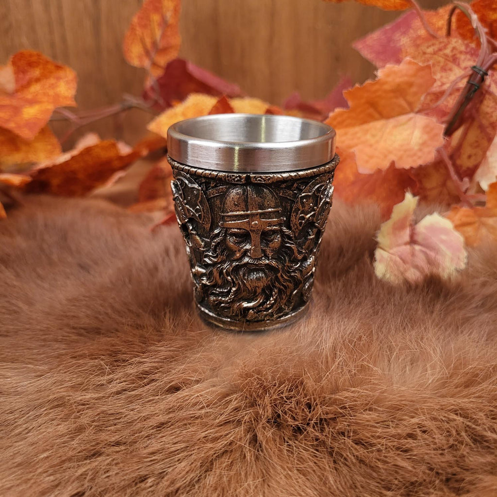 Wikinger Schnapsbecher mit Edelstahleinsatz - handbemalt
