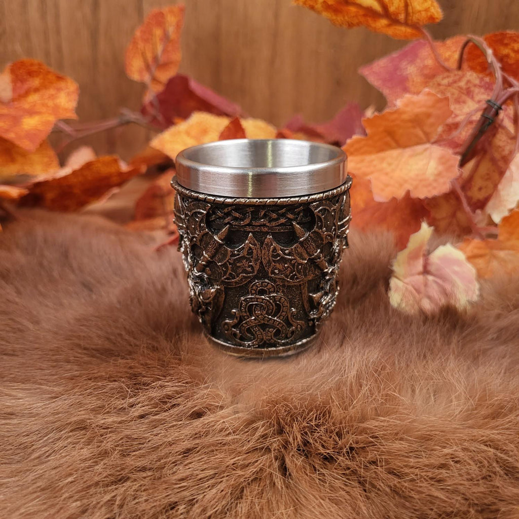 Wikinger Schnapsbecher mit Edelstahleinsatz - handbemalt