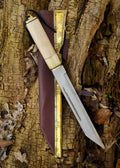 Viking Scramasax with Bone & Wood Handle and Leather Scabbard