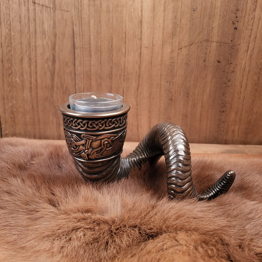 Wikinger Teelichthalter Horn - bronziert