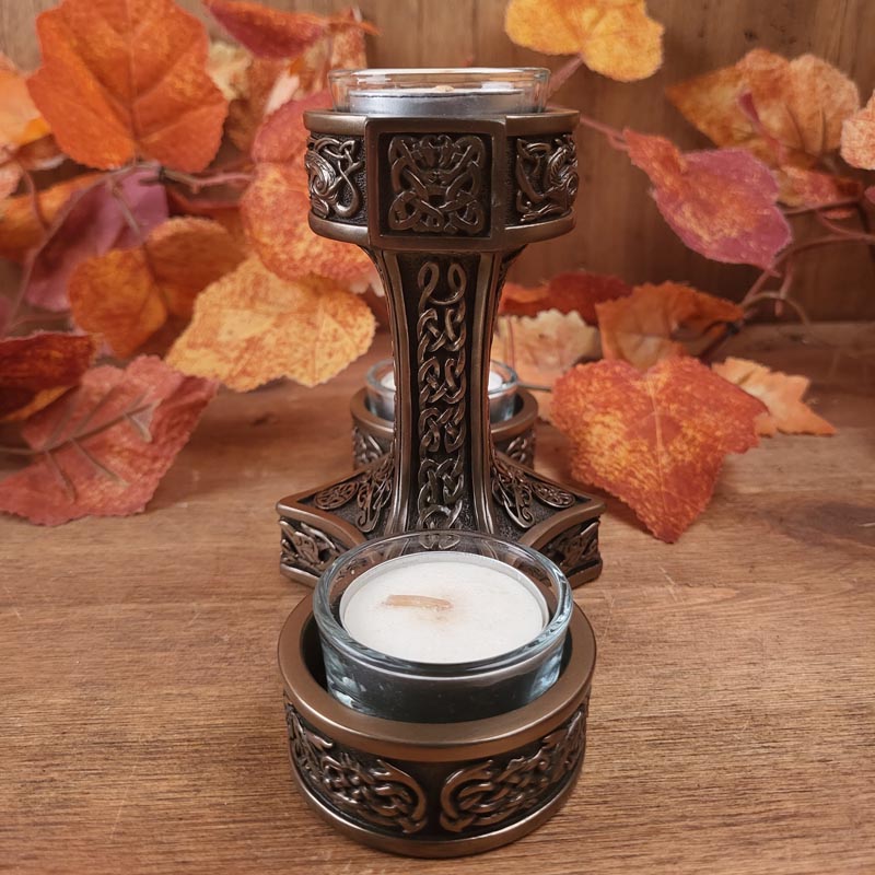 Wikinger Teelichthalter Mjolnir - bronziert