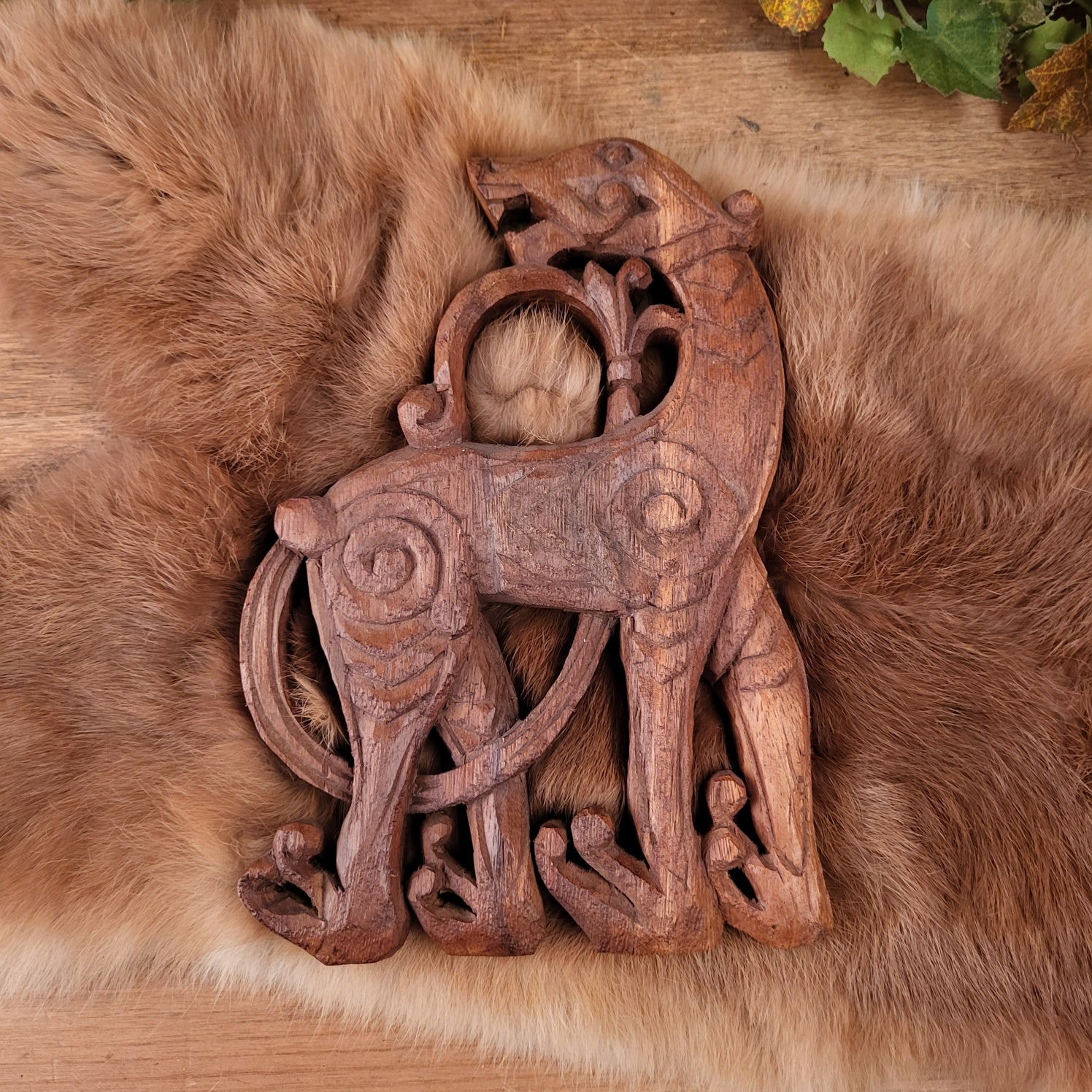 Viking Drinking Horn Stand Fenris Wolf made of Wood