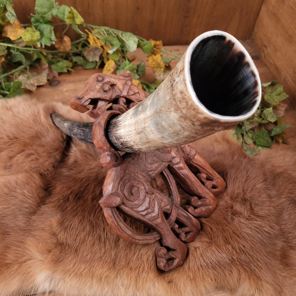 Viking Drinking Horn Stand Fenris Wolf made of Wood