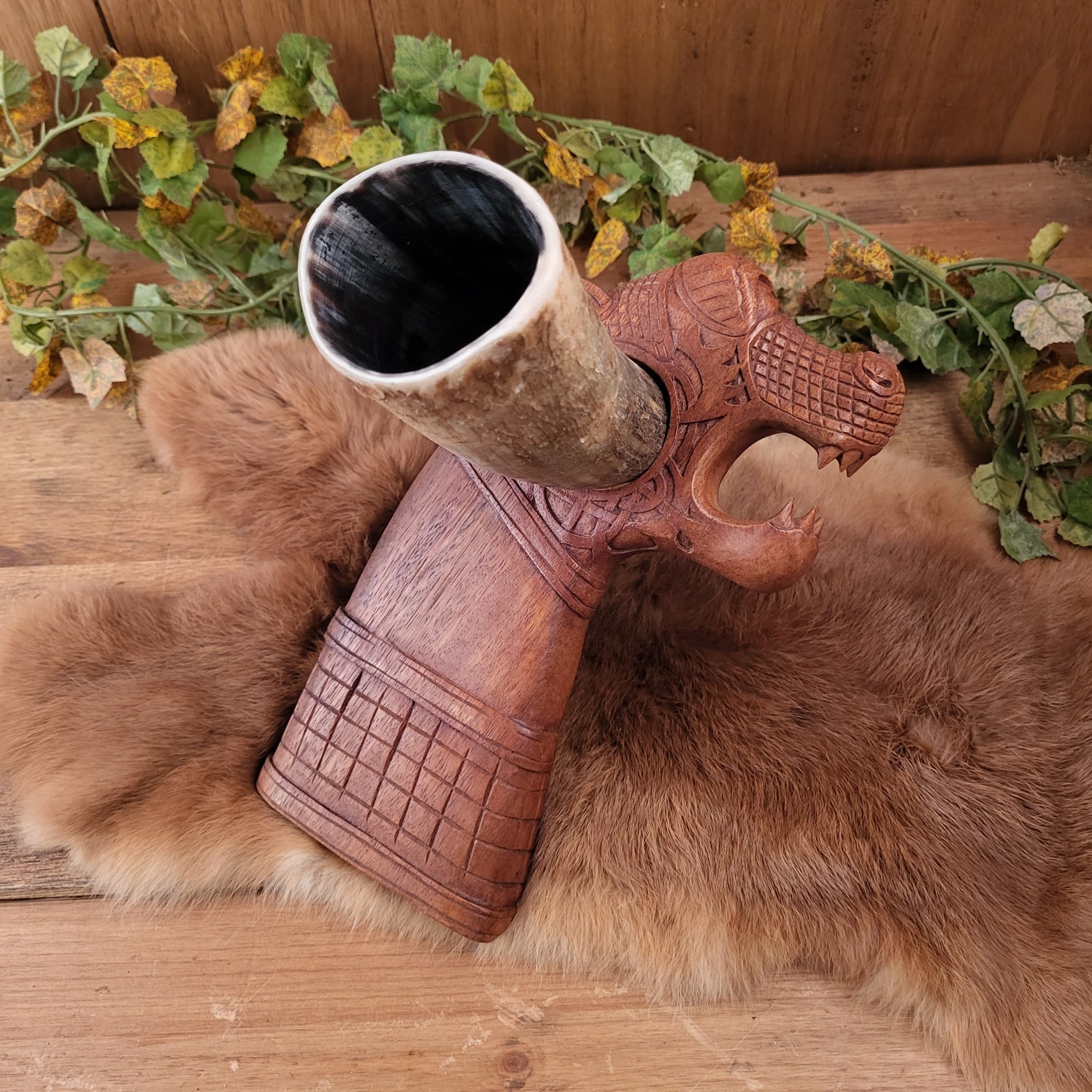 Viking Drinking Horn Stand Oseberg Made of Wood