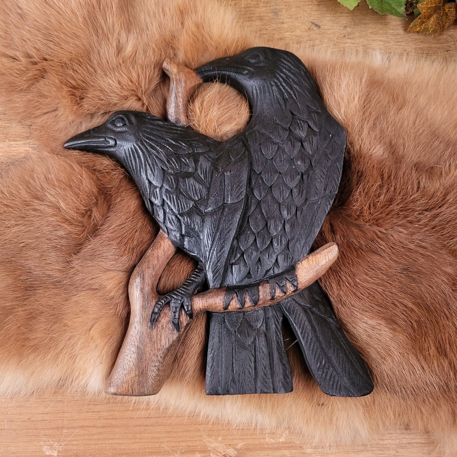 Viking Drinking Horn Stand Hugin & Munin made of Wood