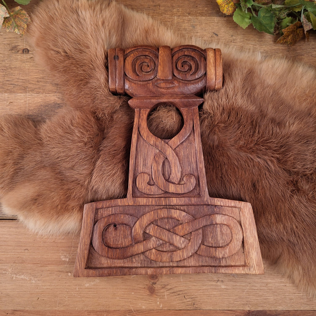 Viking Drinking Horn Stand Thor's Hammer Made of Wood