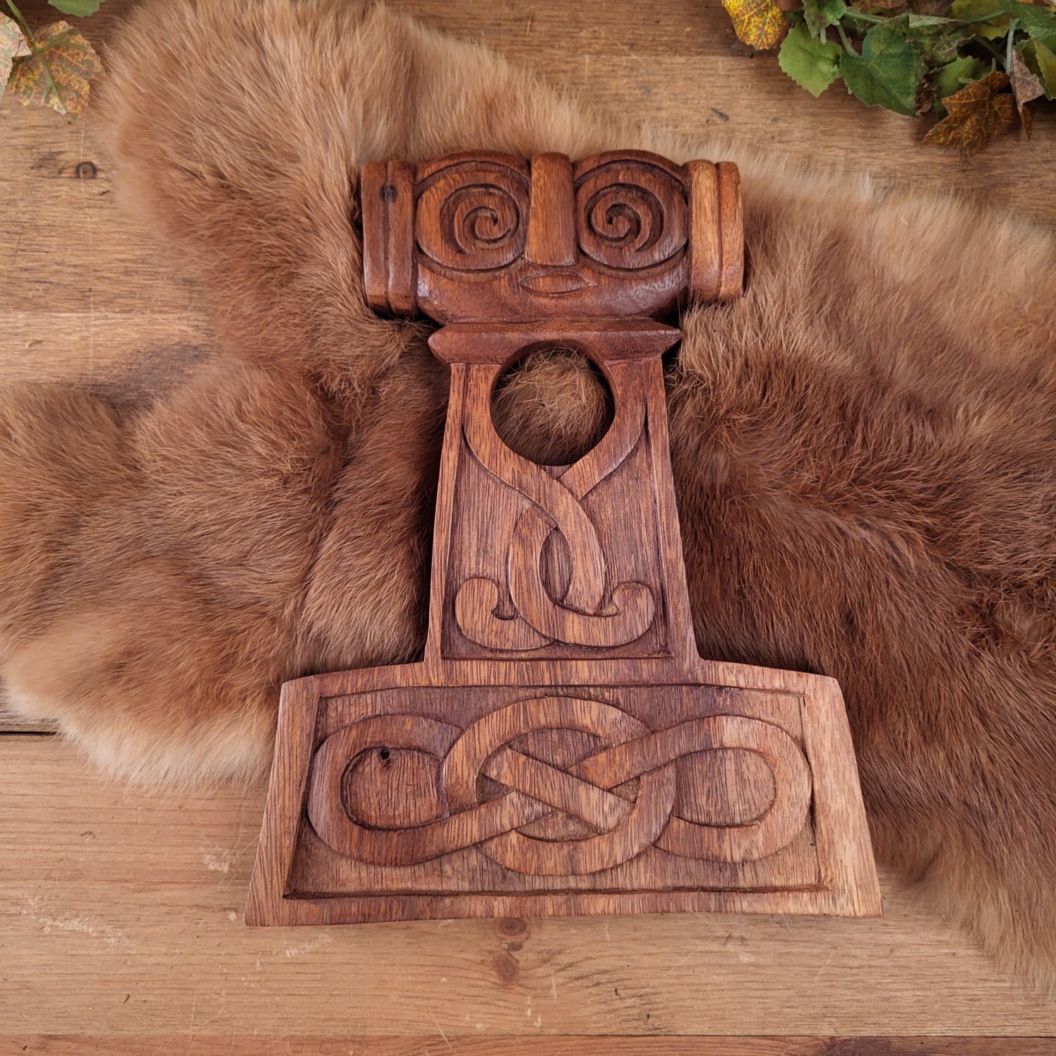 Viking Drinking Horn Stand Thor's Hammer Made of Wood