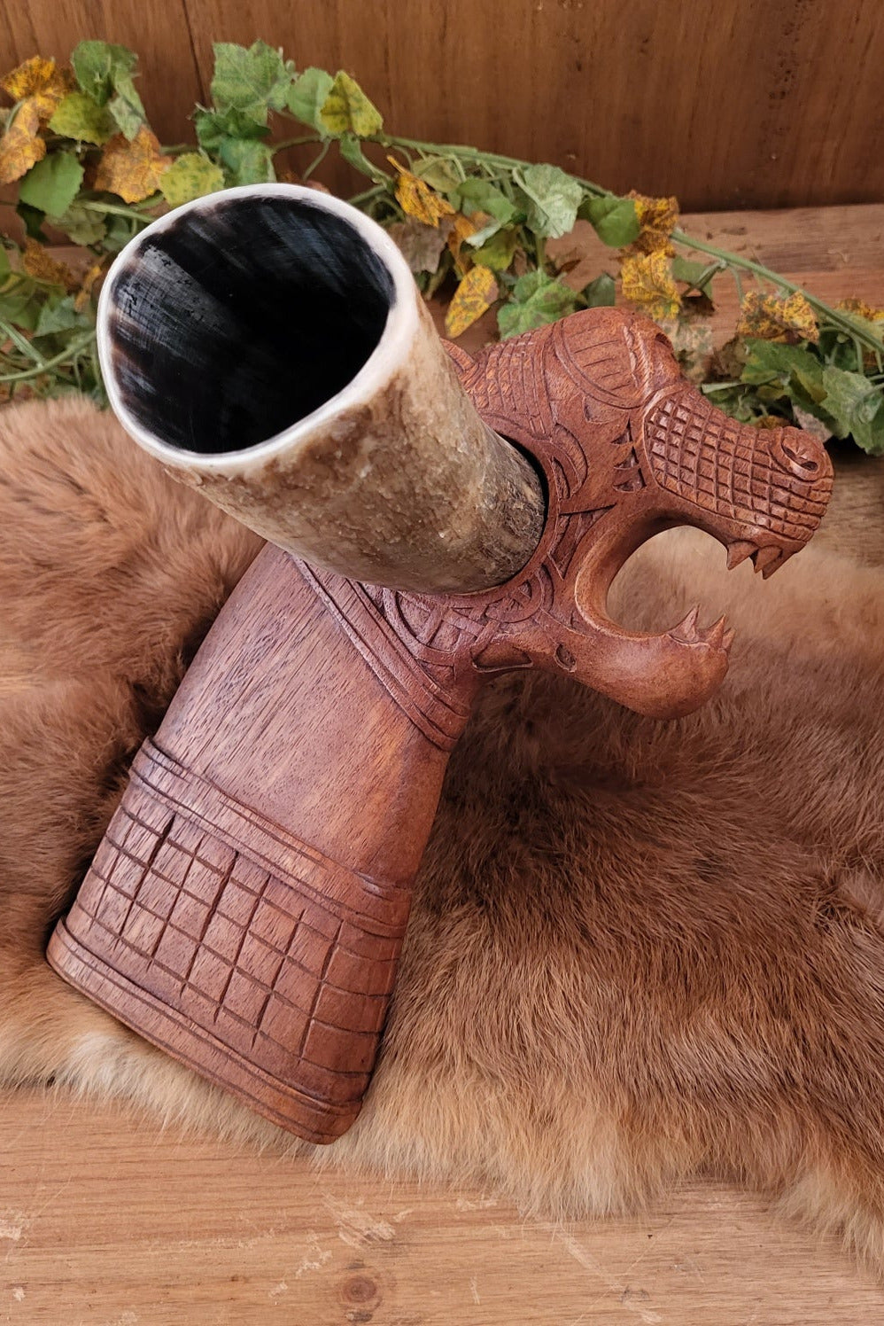 Viking Drinking Horn Stand Oseberg Made of Wood