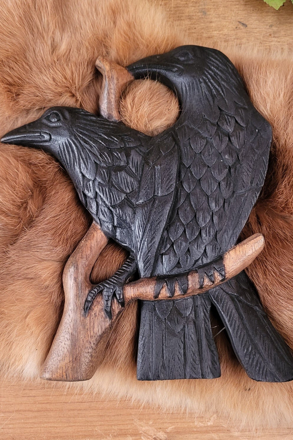 Viking Drinking Horn Stand Hugin & Munin made of Wood