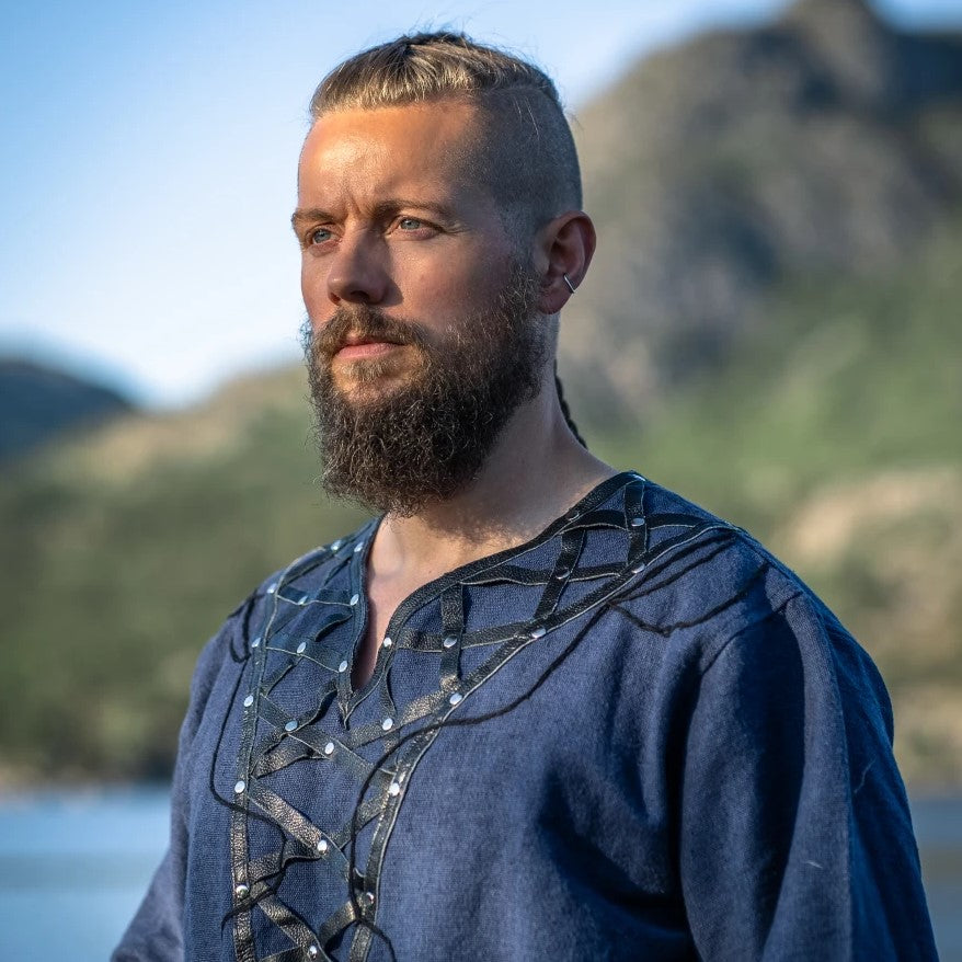 Viking Tunic Warrior with Leather Appliqué