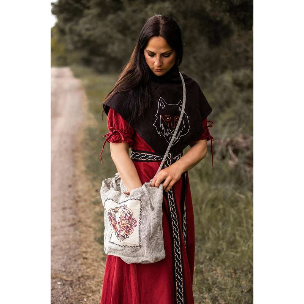 Viking Shoulder Bag with Embroidery Natural
