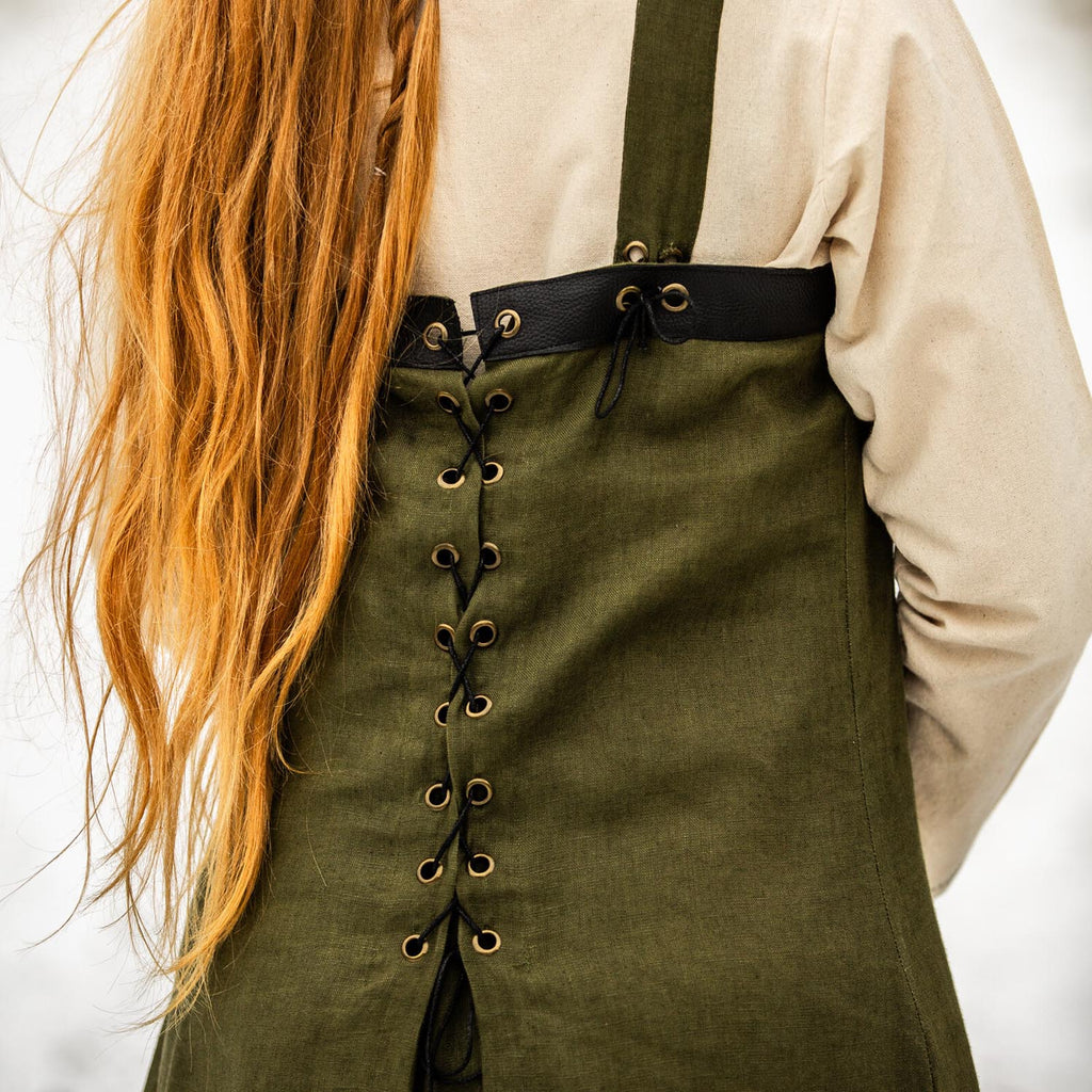 Wikinger Überkleid aus Leinen mit Lederapplikation und Schnürung