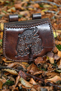 Wikinger Gürteltasche mit Wikingerdrache aus Leder