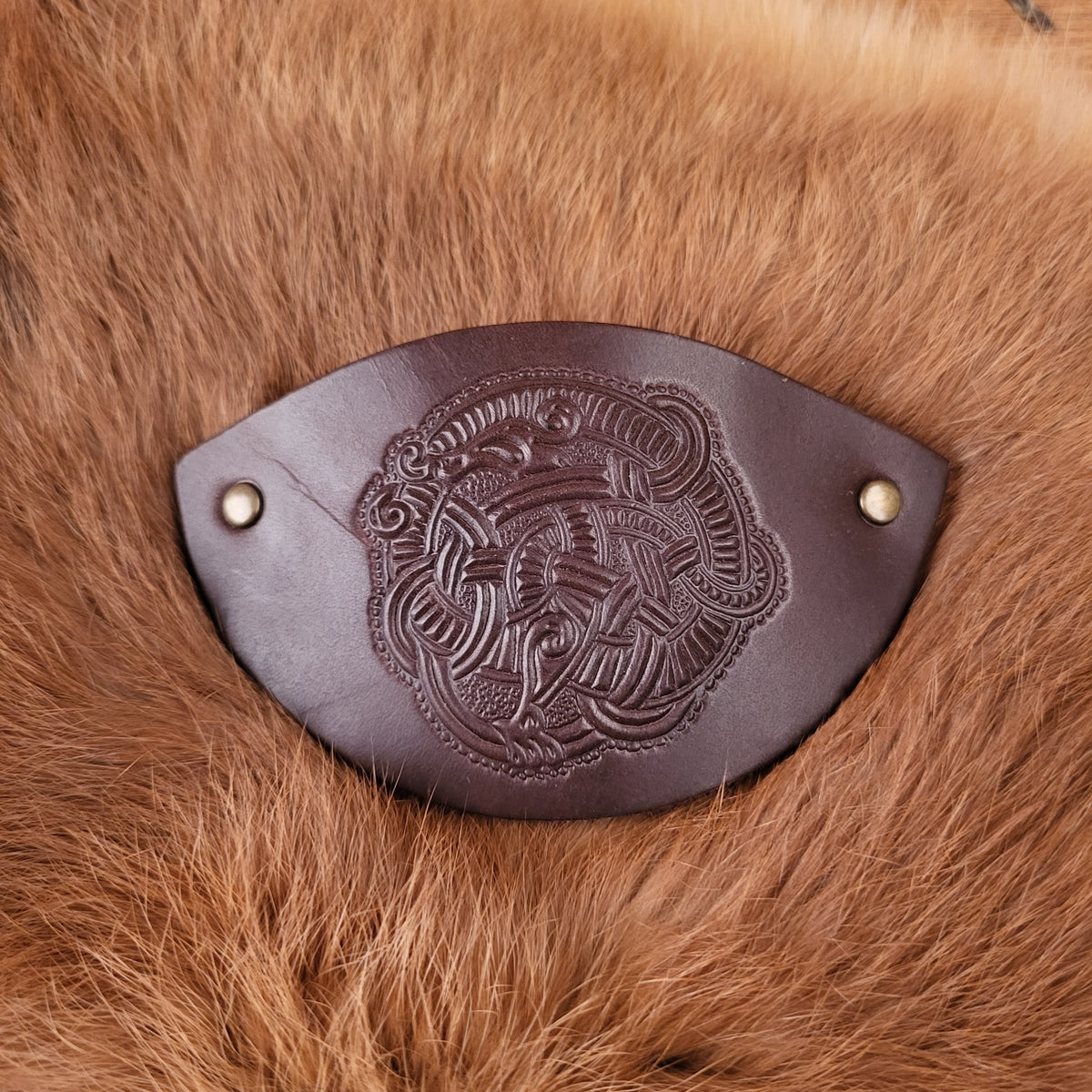 Wikinger Haarspange mit Prägung aus Leder mit Clip