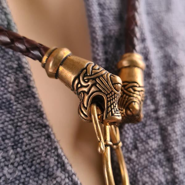 Wikinger Kette aus Leder und Bronze im Oseberg-Stil 65 cm