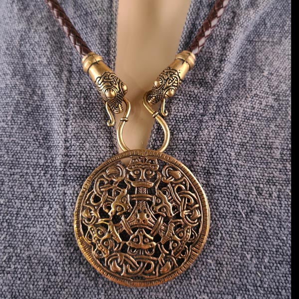 Wikinger Kette aus Leder und Bronze im Oseberg-Stil 65 cm