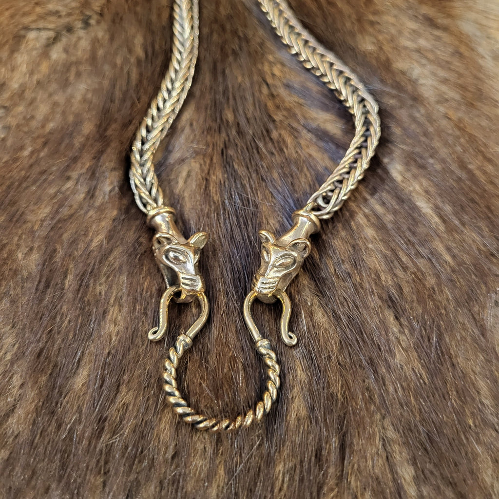 Viking Necklace with Wolf Head in Bronze - handcrafted 65 cm