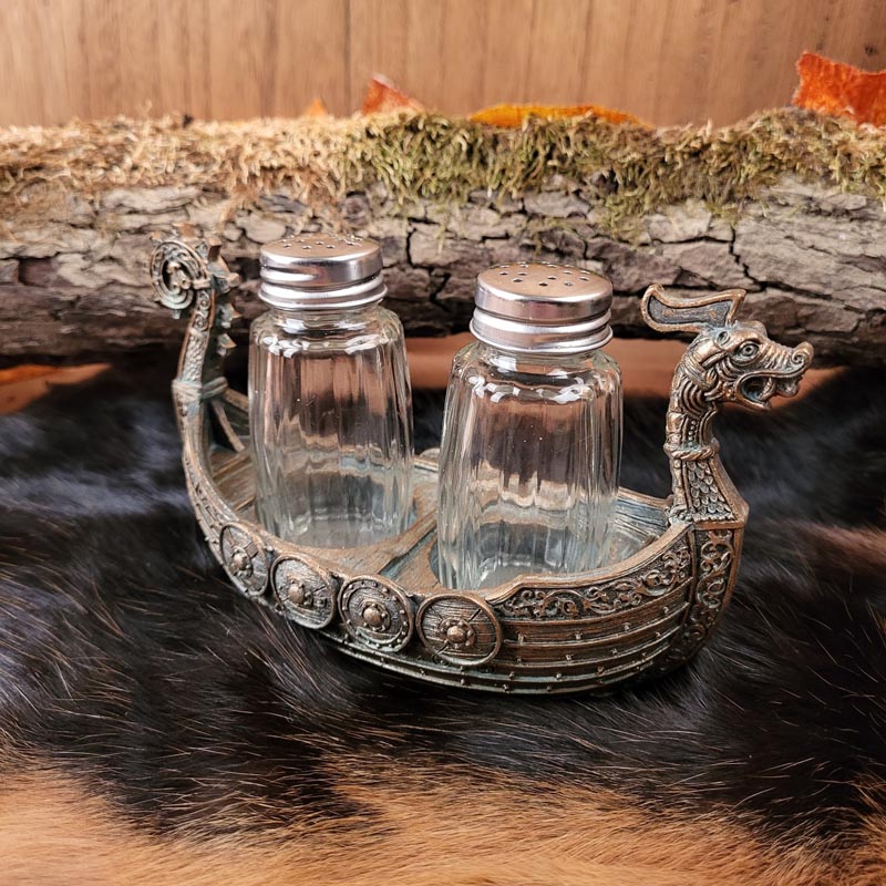 Viking Ship with Salt & Pepper Shakers - Bronzed