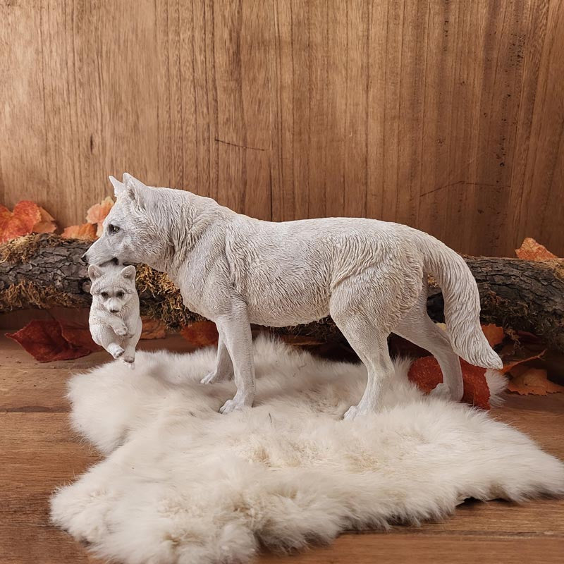Wolf mother with pup - hand-painted