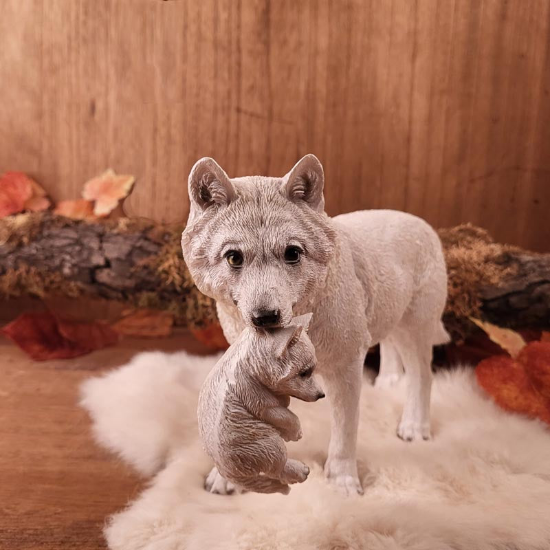 Wolf mother with pup - hand-painted