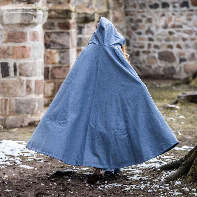 Wollumhang Adel mit großer Kapuze taubenblau