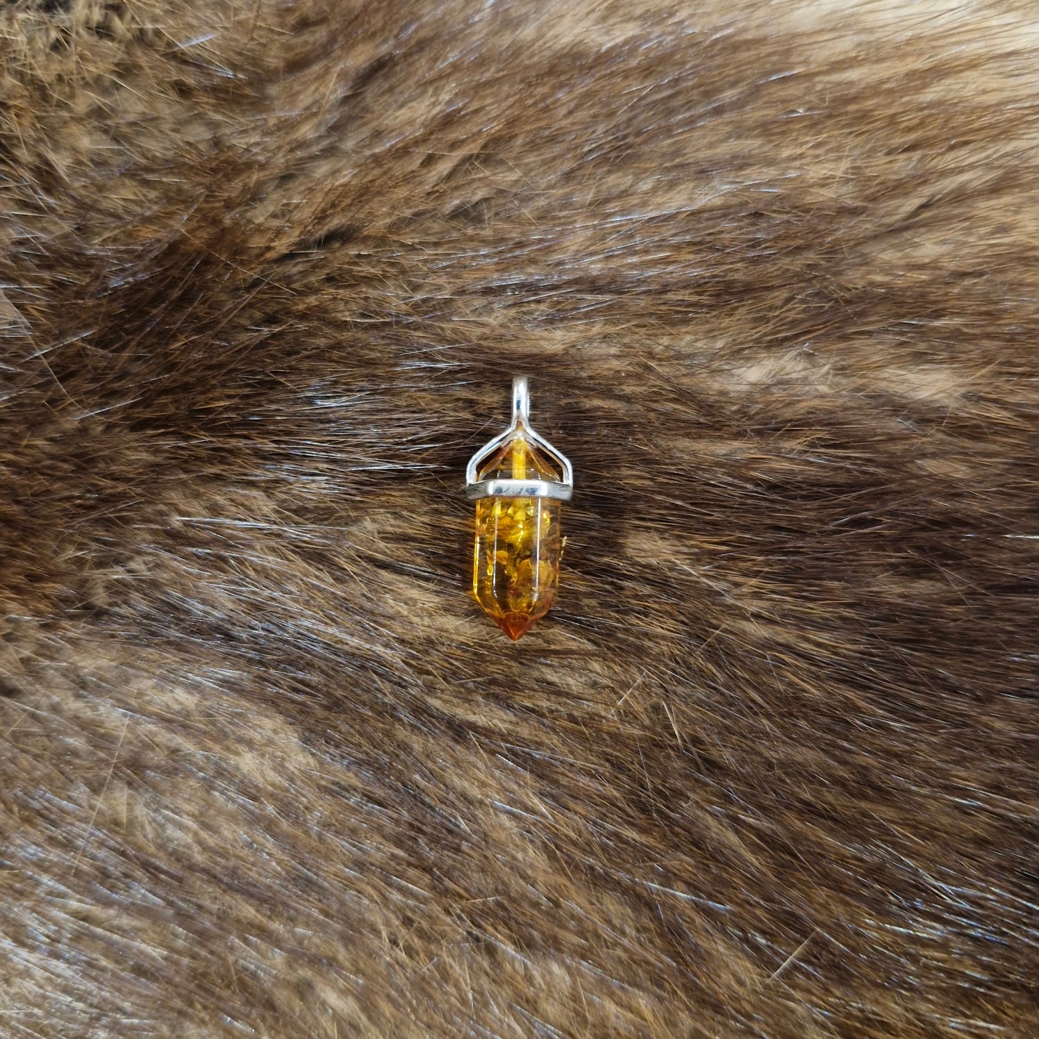 Amber Amulet Pendulum made of 925 Rhodium-Plated Silver