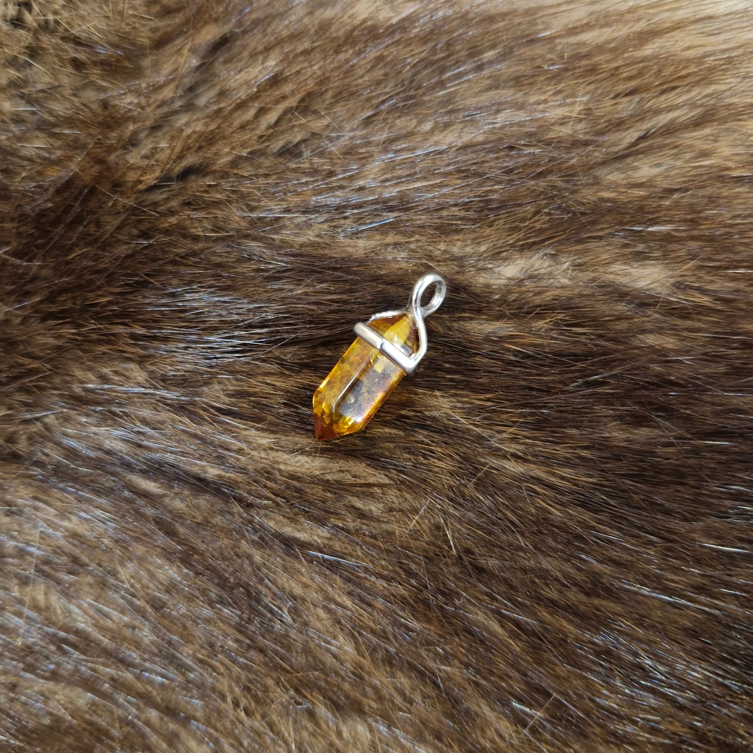 Amber Amulet Pendulum made of 925 Rhodium-Plated Silver