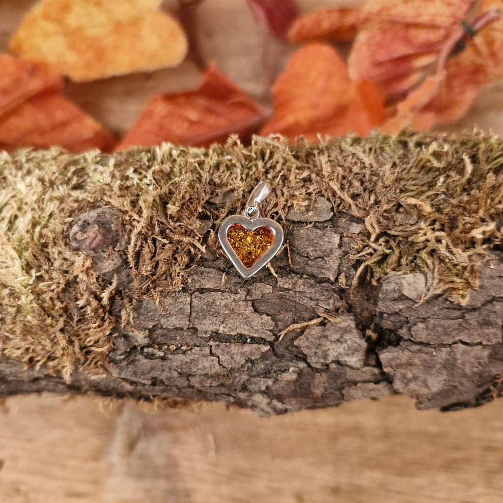 Amulett Herz mit Bernstein aus 925 rhodiniertem Silber