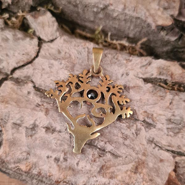 Amulett Hirschgeweih mit Zirkon aus Bronze