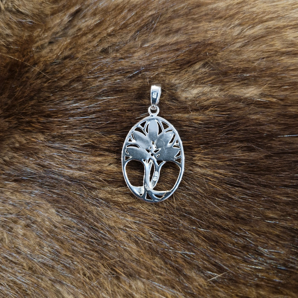 Amulett Lebensbaum mit mehrfarbigem Bernstein aus 925 rhodinierten Silber