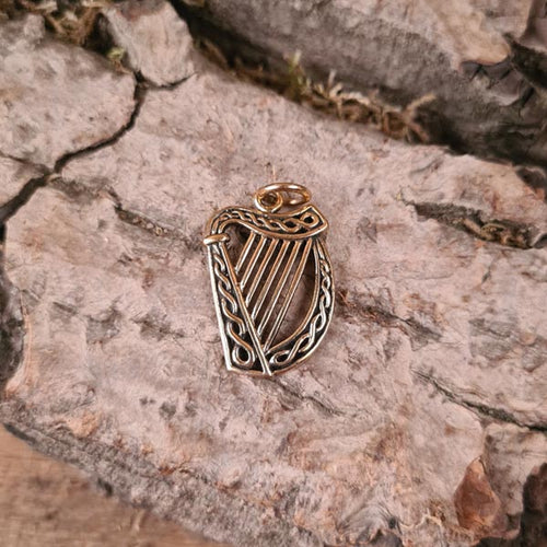 Celtic Harp Amulet in Bronze