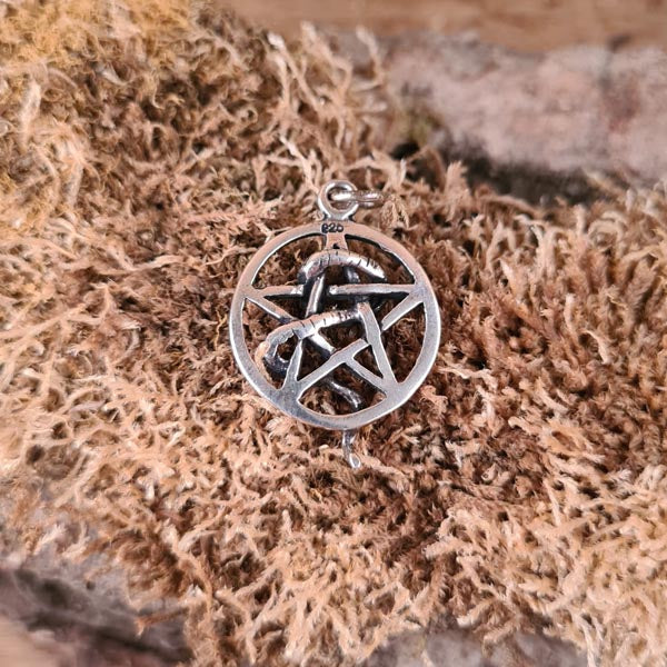 Amulett Pentagramm mit Schlange aus Silber