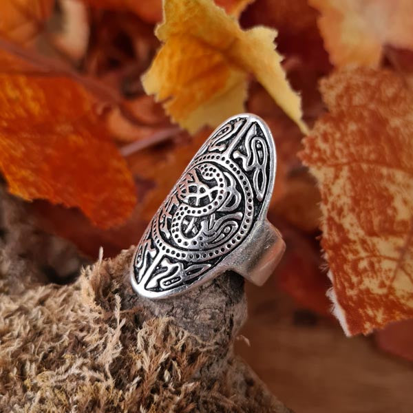 Anglo-Saxon ornate Trewhiddle-style silver-plated ring - replica
