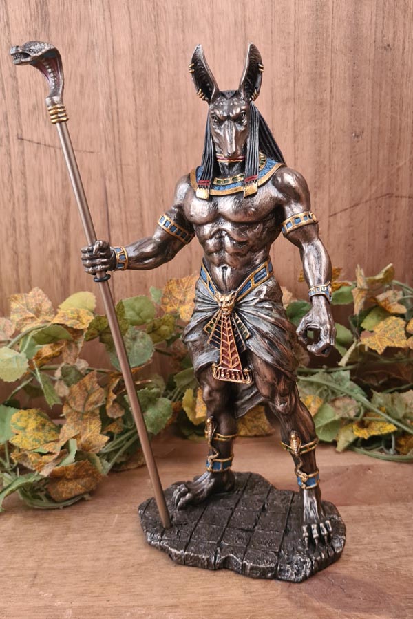 Anubis, God of Death with Cobra Scepter - hand-painted
