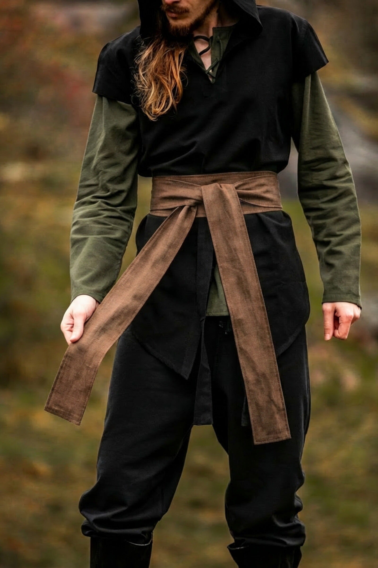 Wide linen fabric belt