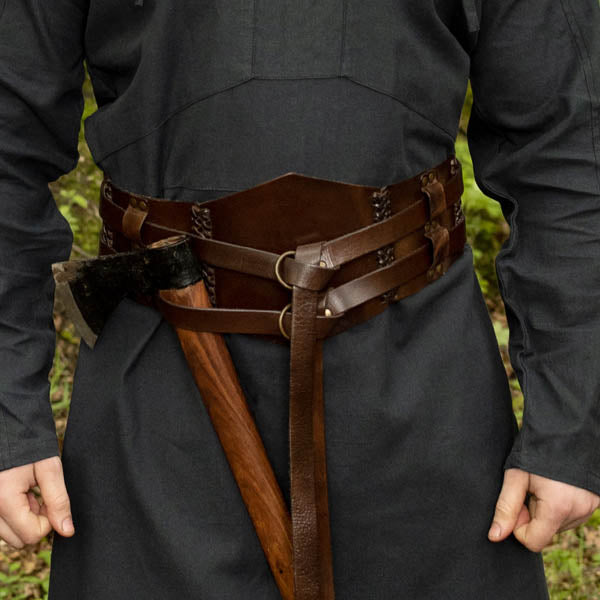 Wide LARP Double Belt Made of Brown Buffalo Leather
