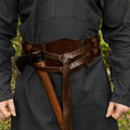 Wide LARP Double Belt Made of Brown Buffalo Leather