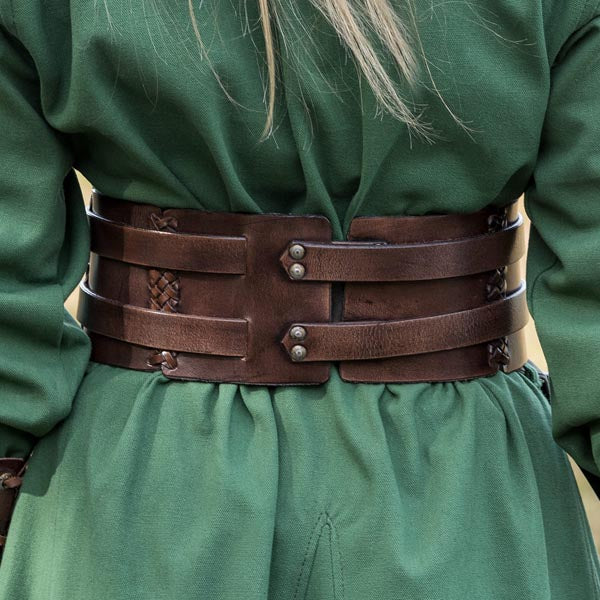 Wide LARP Double Belt Made of Brown Buffalo Leather