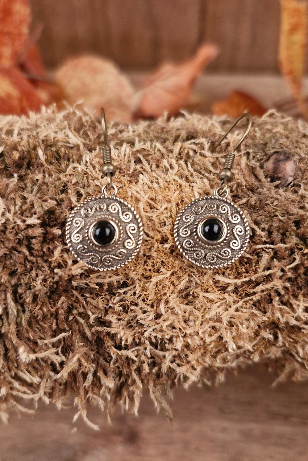 Bronze Earrings with Spirals & Stone