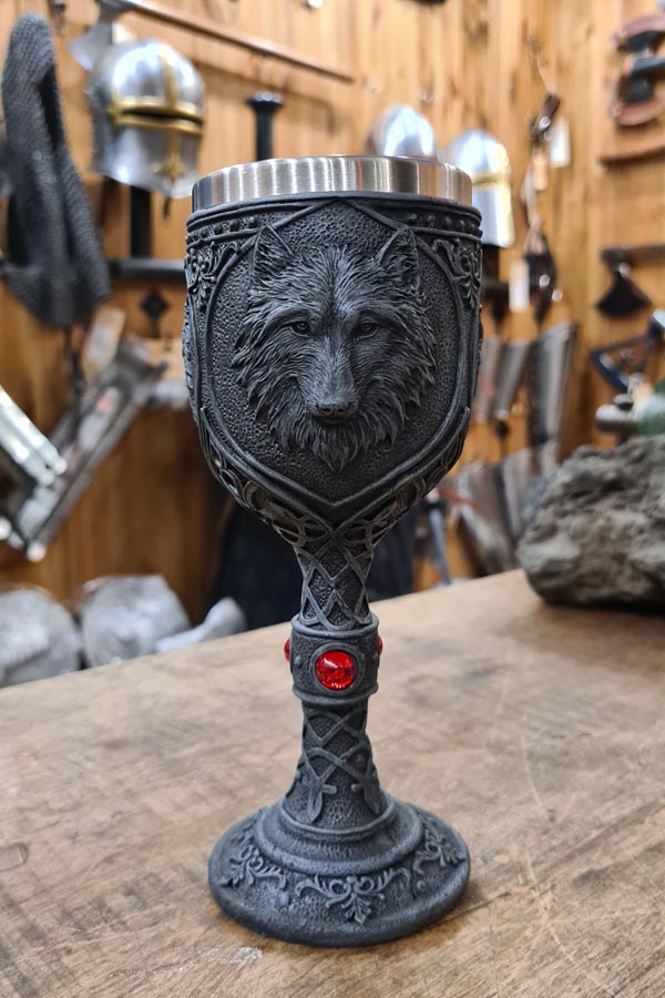 Fantasy Kelch Schwarzer Wolf mit Edelstahleinsatz - Dekoration