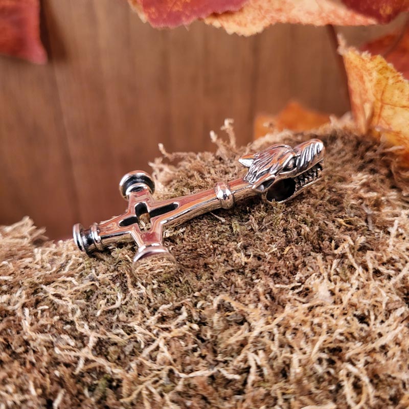 Large Viking Wolf Cross in Silver