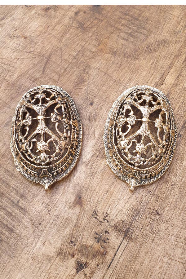 Large Viking bronze bowl brooches - pair