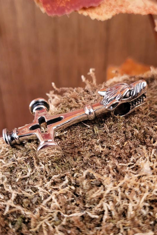 Large Viking Wolf Cross in Silver