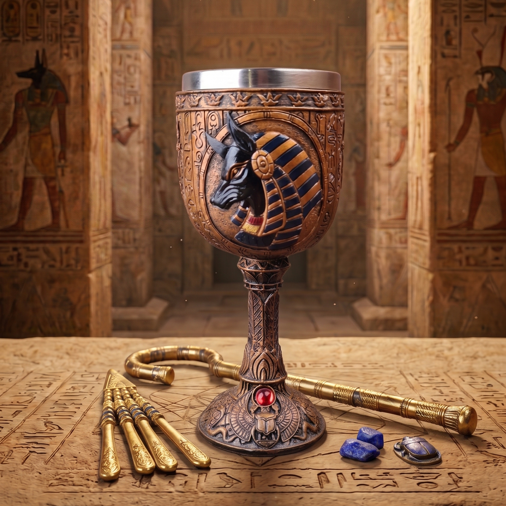Egyptian Goblet Anubis - hand-painted