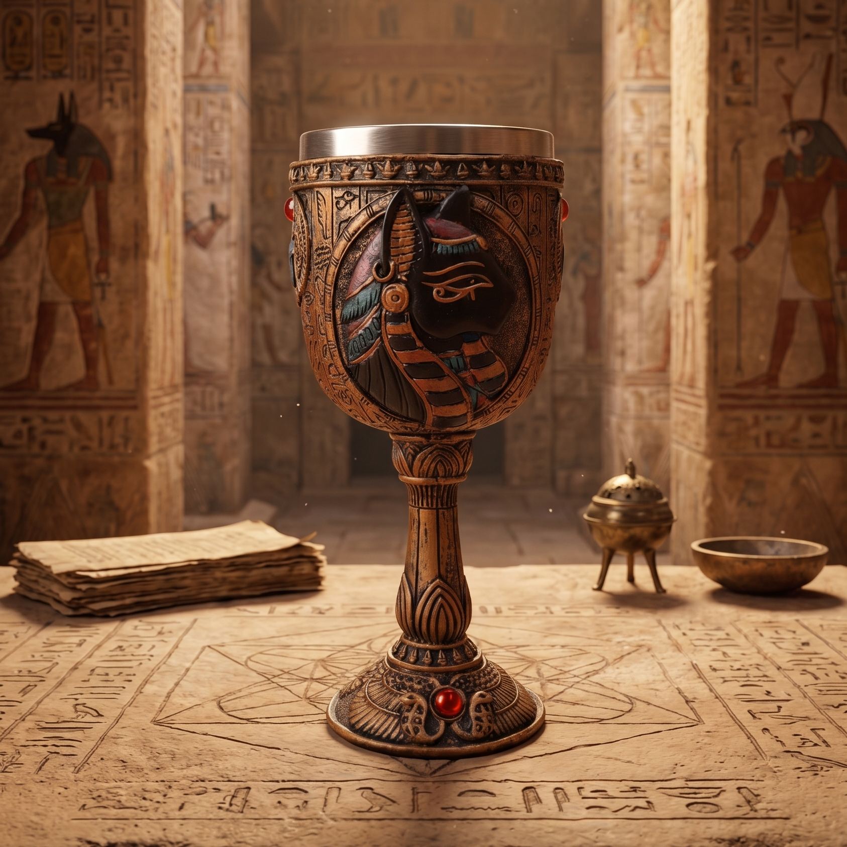 Egyptian Goblet Bastet - hand-painted