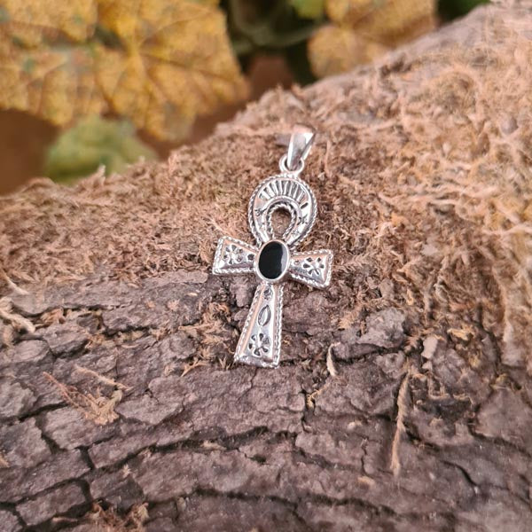 Ägyptisches Amulett Anch mit Onyx aus Silber